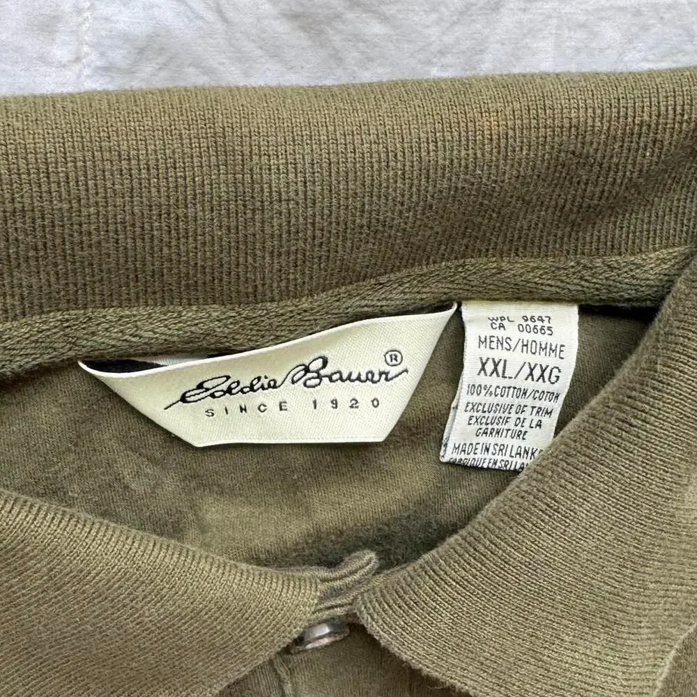 eddie Bauer Olive green soft long sleeve polo shirt  XXL grunge preppy‎ academia